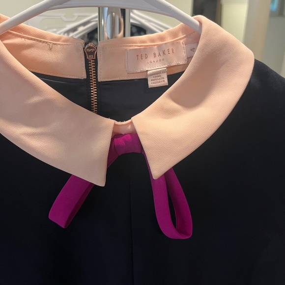 Ted baker NWOT navy pleated dress with bow collar - Picture 4 of 7